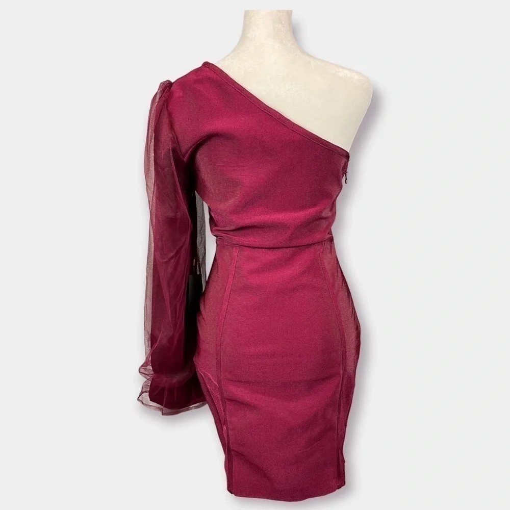 12th Twelfth Love Mini One Sleeve Dress Burgundy Maroon Size Medium - Picture 5 of 8